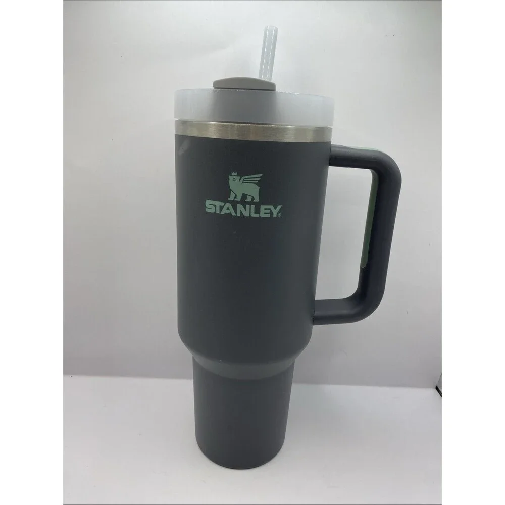 Stanley 40 Oz Stainless Steel Tumbler Charcoal W/ Logo & Straw - See Pics